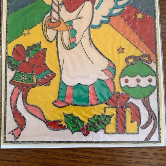 Vtg 70s instant stained glass Christmas scene in packaging - Picture 5 of 8